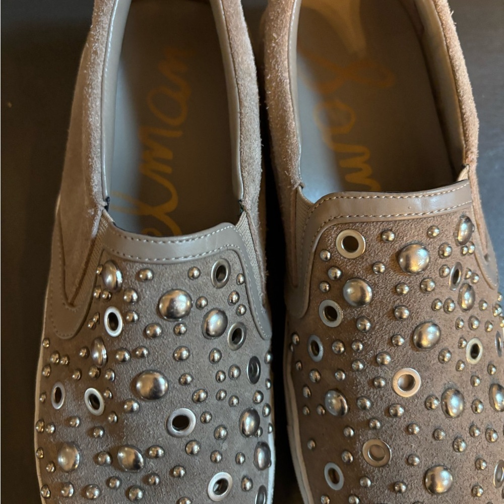 Sam Edelman Womens Taupe Suede Leather Silver Studs Slip on Loafer, Size 8.5 - Picture 3 of 6